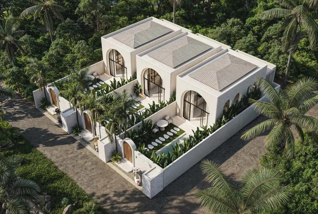 The three Maihan villas from above (render)